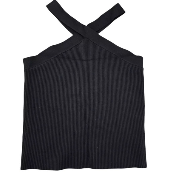 The Drop Sz 3X Black Ribbed Knit Cropped Criss Cross Halter Top - Picture 2 of 6
